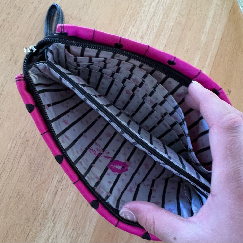 BETSEY JOHNSON Double Pouch Wristlet In Hot Pink - Picture 8 of 9